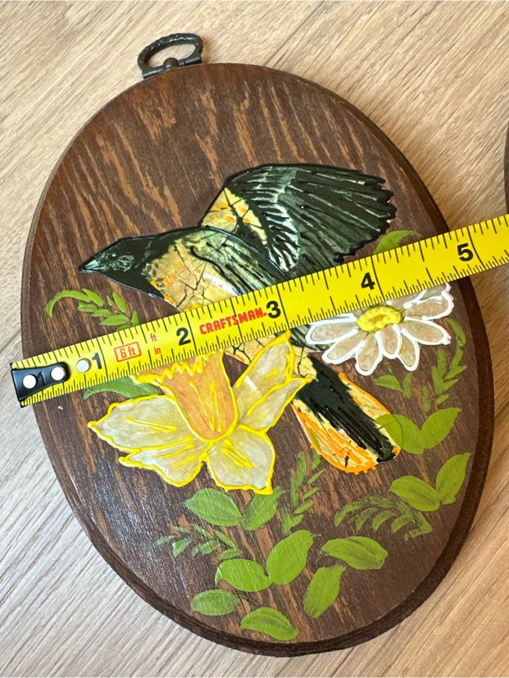 Vintage Decoupage Bird & Floral Wall Plaques — Oval Oak, Set of 2
